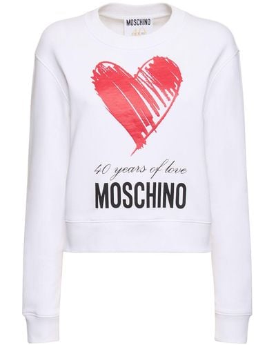 Moschino Felpa in jersey di cotone con logo stampato - Bianco