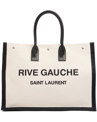 Saint Laurent Pochette en cuir et toile rive gauche - Neutre