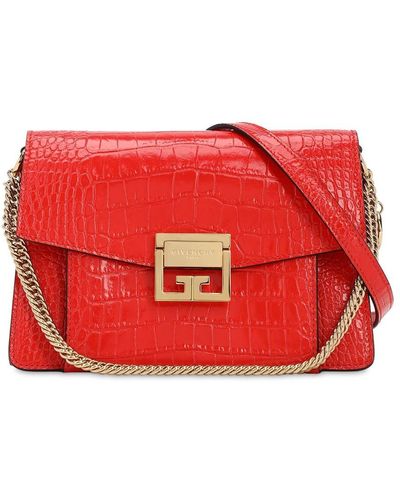 Givenchy Small Gv3 Croc Embossed Leather Bag - Red