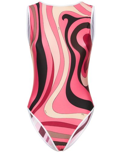 Emilio Pucci Wave-print Swimsuit - Pink