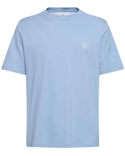 Brunello Cucinelli Logo Cotton Jersey T-Shirt - Blue