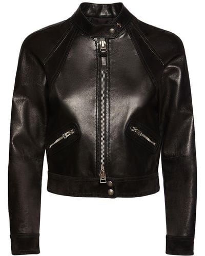 Tom Ford Leather & Suede Zipped Crop Biker Jacket - Black