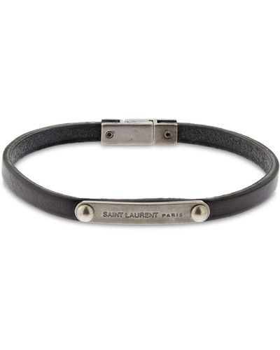 Saint Laurent Ysl Logo Tag Leather Bracelet - Black