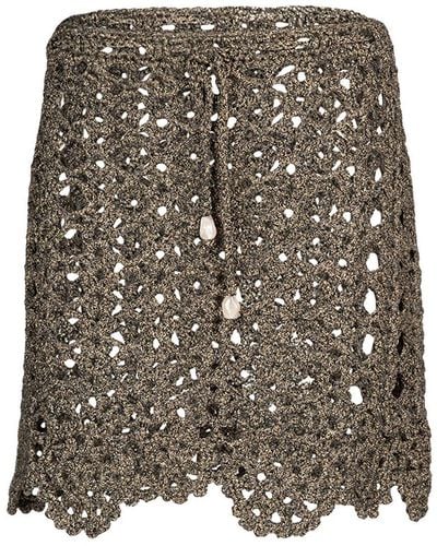 Ganni Crochet Self-tie Cotton Blend Mini Skirt - Gray