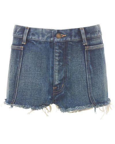 Saint Laurent Cotton Denim Mini Shorts - Blue