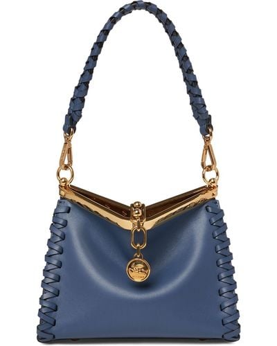 Etro Small Vela Braided Leather Bag - Blue