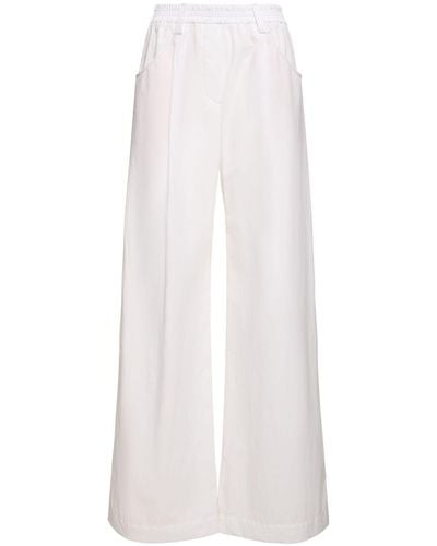 Brunello Cucinelli Pleated Poplin Wide Trousers - White