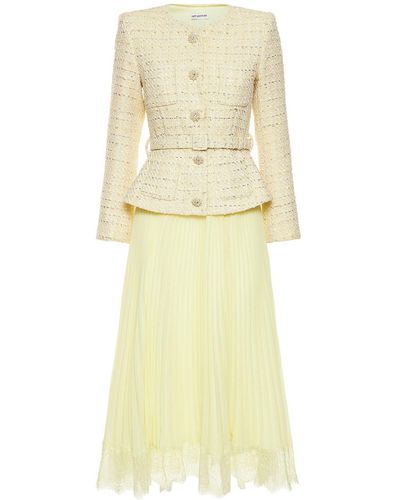 Self-Portrait Bouclé Midi Dress - Yellow