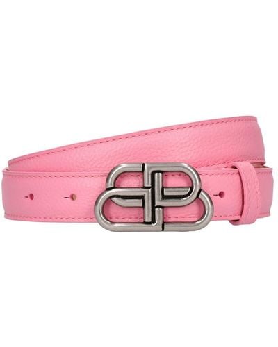 Balenciaga 3cm Bb Leather Belt - Pink