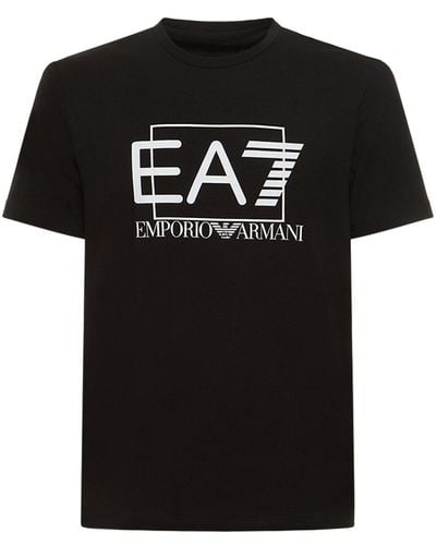 EA7 T-shirt Aus Baumwolljersey Mit Druck - Schwarz