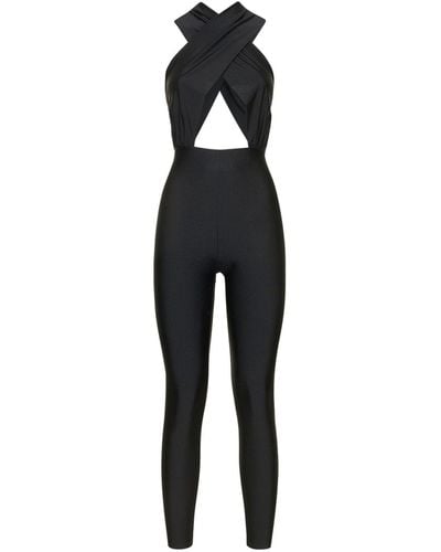 ANDAMANE Hola Shiny Stretch Lycra Jumpsuit - Black