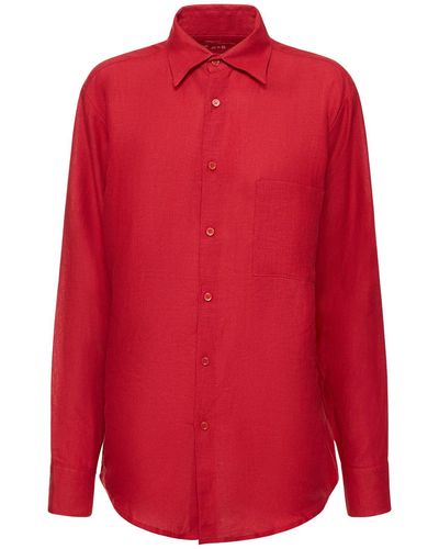 Lido Linen Side Slit Shirt - Red
