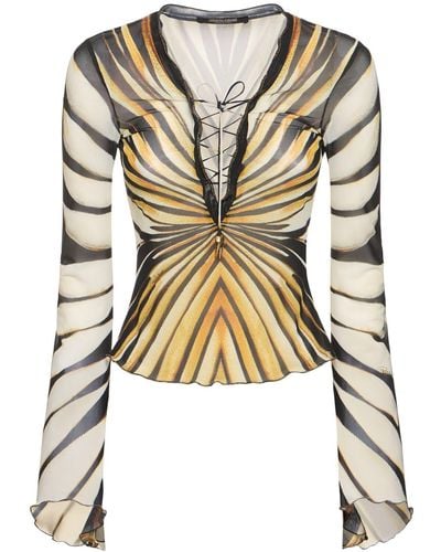 Roberto Cavalli Ray Of Gold Printed Tulle Top - Black