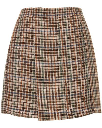 Brunello Cucinelli Pleated Linen & Silk Checked Mini Skirt - Multicolor