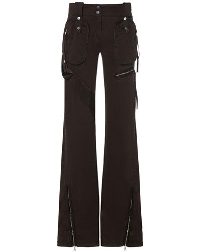 Blumarine Cotton Denim Cargo Flared Pants W/Zips - Black