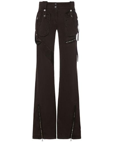 Blumarine Cotton Denim Cargo Flared Trousers W/Zips - Black