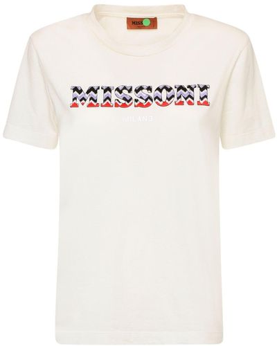 Missoni T-shirt En Jersey De Coton À Logo Brodé - Blanc