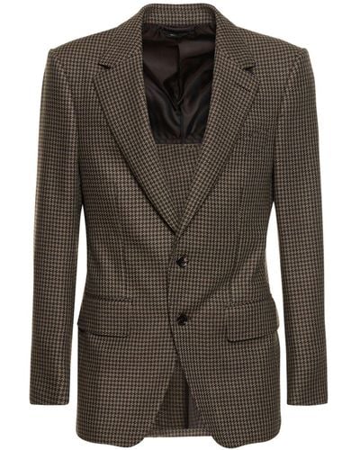 Tom Ford Atticus Wool Houndstooth Jacket - Green