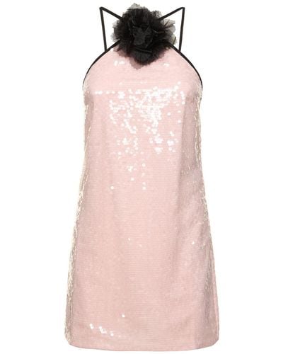 Self-Portrait Sequined Halter Neck Mini Dress - Pink