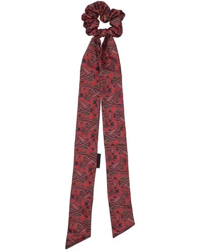 Etro Silk Hair Scrunchie W/ Long Bow - Red