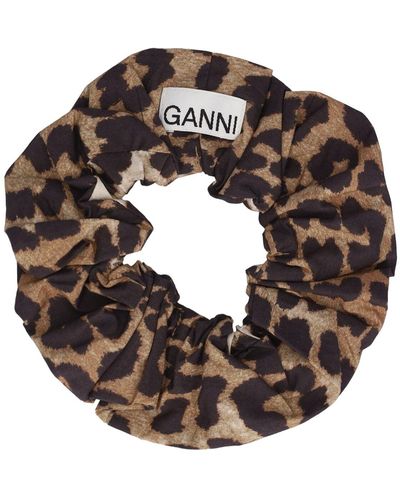 Ganni Bedruckter Viskosescrunchie - Braun