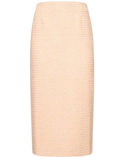 Alessandra Rich Sequined Tweed Midi Skirt - Natural