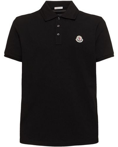 Moncler Logo Patch Cotton Polo Shirt - Black