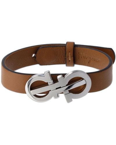 Ferragamo Gancio Link Leather Belt Bracelet - Braun