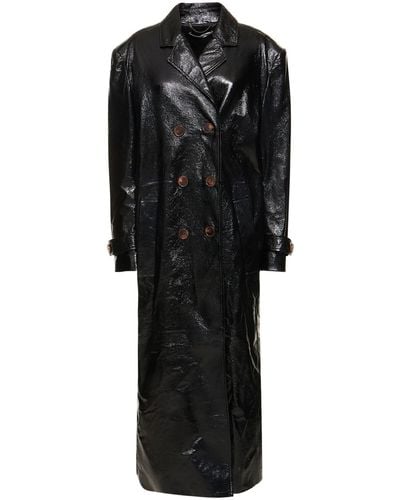 Alessandra Rich Oversize Patent Leather Long Coat - Black
