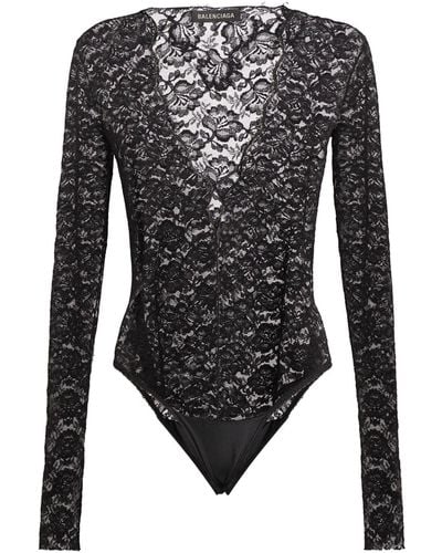 Balenciaga Nylon Blend Lace V-neck Bodysuit - Black