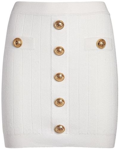 Balmain Embossed-buttons Knit Mini Skirt - White