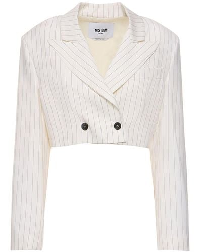 MSGM Pinstriped Wool Crop Jacket - White