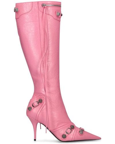 Balenciaga 90mm Cagole Leather Tall Boots - Pink