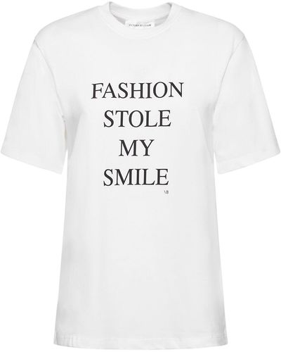 Victoria Beckham Slogan Cotton T-Shirt - White