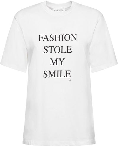 Victoria Beckham Bedrucktes T-shirt Aus Baumwolle - Weiß