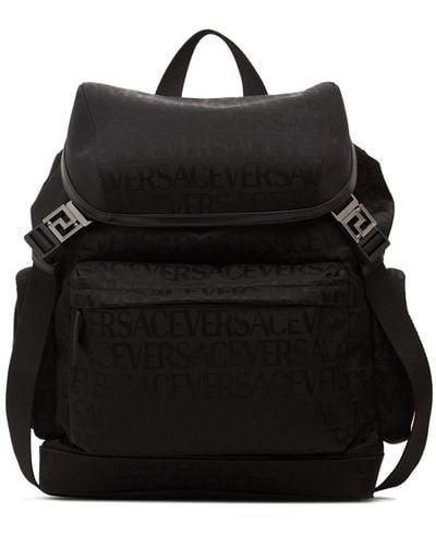 Versace Logo Nylon Backpack - Black