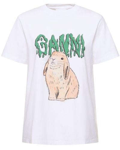 Ganni T-shirt Aus Baumwolle Mit Druck - Blau