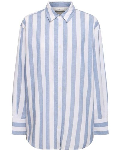 Anine Bing Plaza Striped Cotton & Linen Shirt - Blue