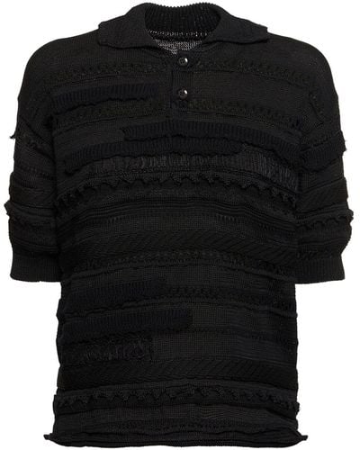 Yohji Yamamoto Openwork Jersey Knit Short Sleeve Polo - Black
