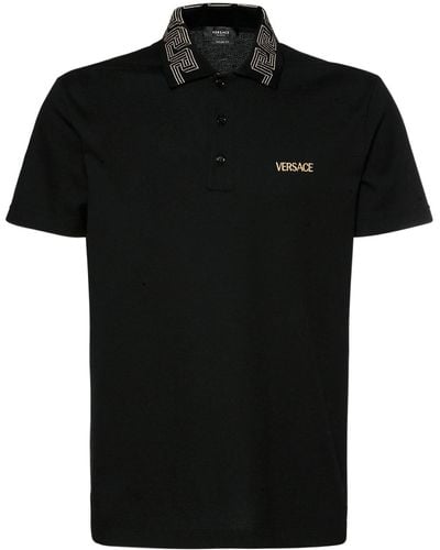 Versace Greca Signature コットンピケポロシャツ - ブラック