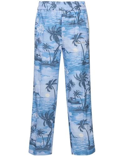 Palm Angels Sunset Linen Blend Track Pants - Blue