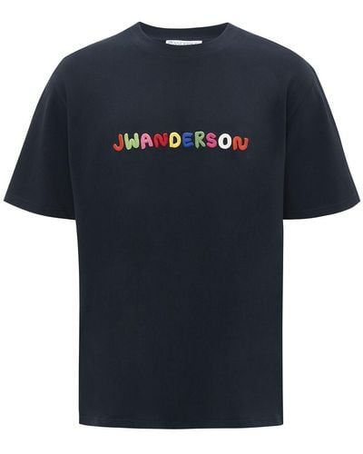 JW Anderson Camiseta de algodón con logo bordado - Azul