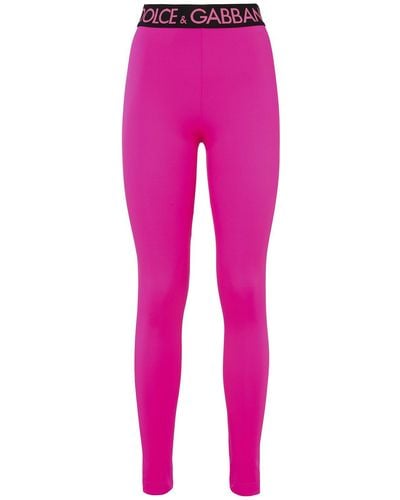 Dolce & Gabbana Leggings Aus Stretch-jersey Mit Logo - Pink