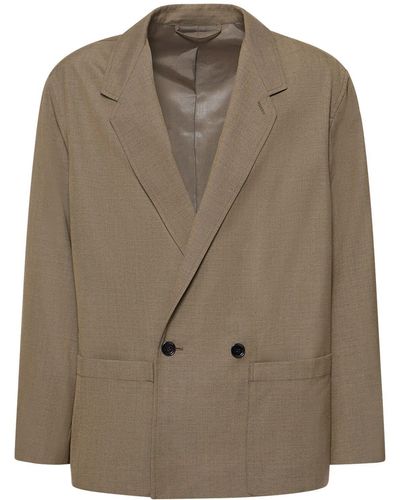 Lemaire Double Breasted Wool Blend Jacket - Brown
