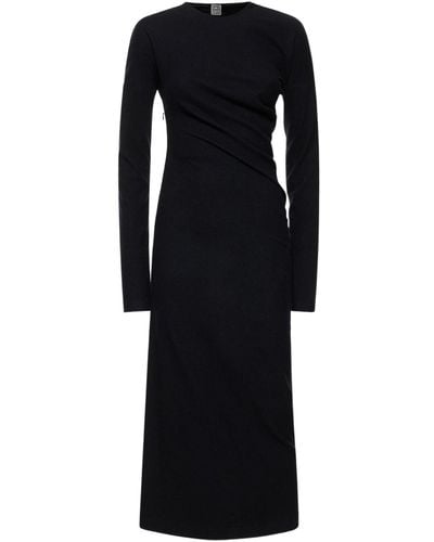Totême Twisted Flannel Wool Blend Midi Dress - Black