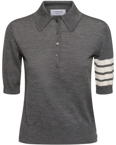 Thom Browne Relaxed Fit Wool Polo - Grey