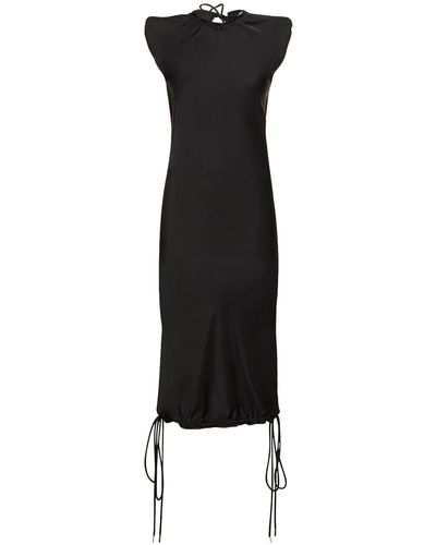 The Attico Double Satin Sleeveless Midi Dress - Black