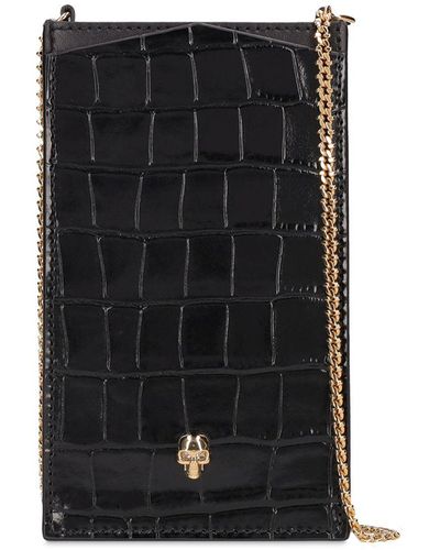 Alexander McQueen Croc Embossed Leather Phone Case - White