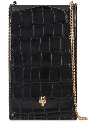 Alexander McQueen Croc Embossed Leather Phone Case - Black