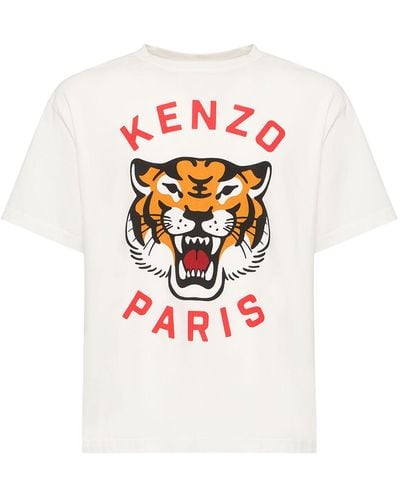 KENZO Tiger Print Cotton Jersey T-Shirt - White